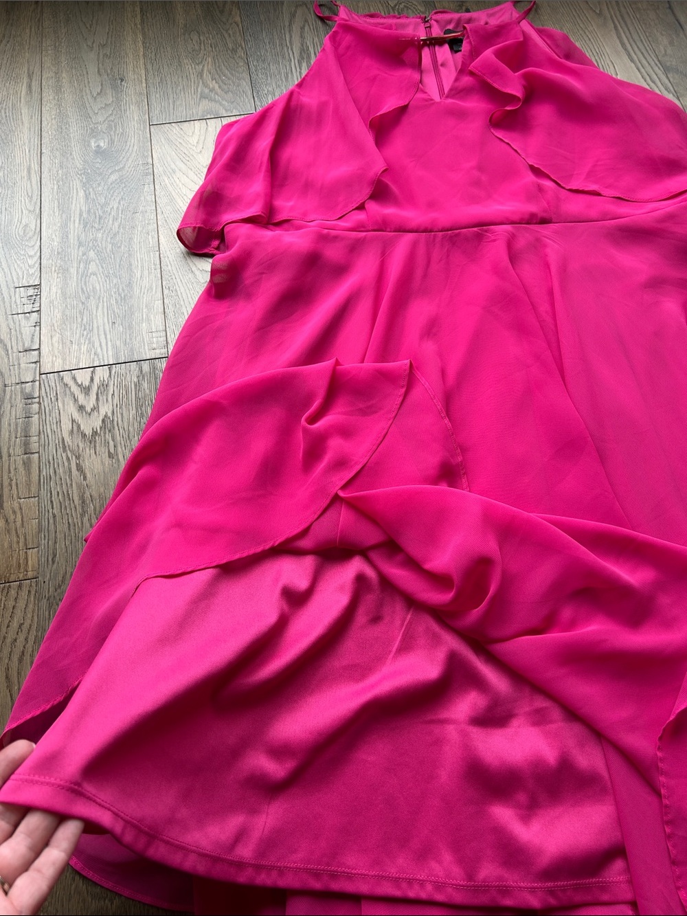 Fuchsia Ruffled Cold-Shoulder Midi Dress - Picture 14 of 14